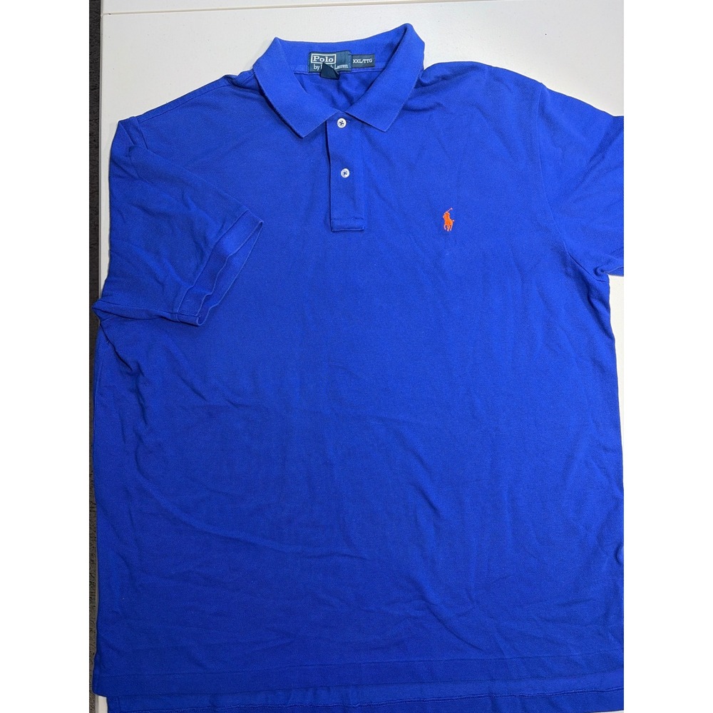 Polo Ralph Lauren Mens XXL Royal Blue Orange Pony Cotton Pique Polo Shirt
